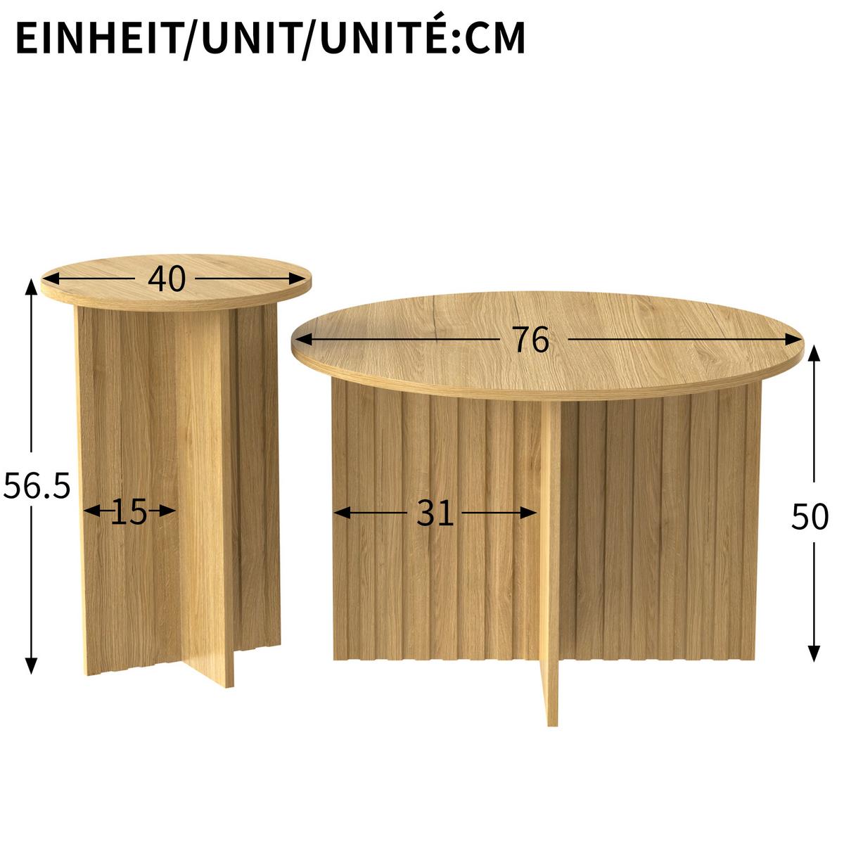 COUCHTISCH-SET 2 teilig in Natur-Optik Runde Satztische im Scandi-Design - Naturfarben, Holzwerkstoff (76/76/50cm) - Urban Meuble