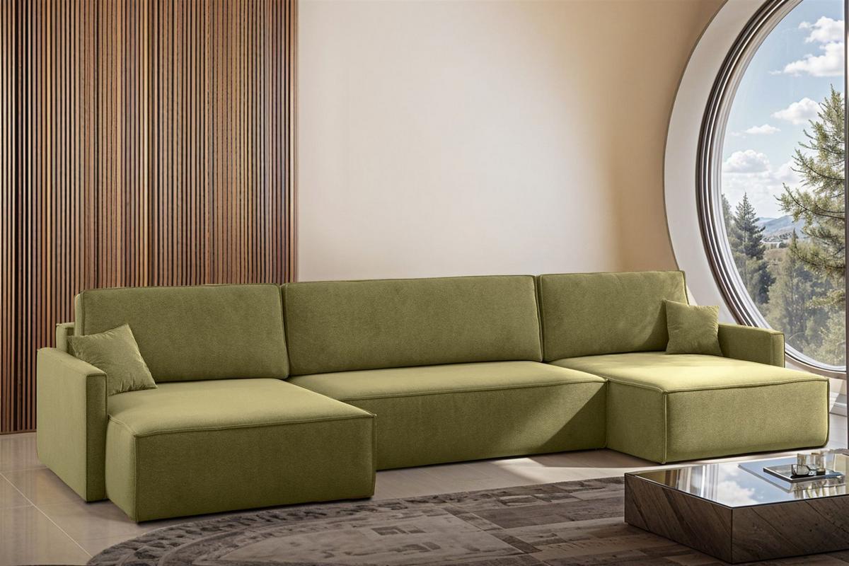 WOHNLANDSCHAFT Louis Salvador - Grün, Holzwerkstoff/Textil (348/83/142cm) - Fun Möbel