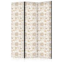 PARAVENT Einseitig Bedruckter 3-tlg 135x172 cm Chrysanthemen und Schmetterlinge - Beige, Holz/Textil (135/172/3cm) - Muralo