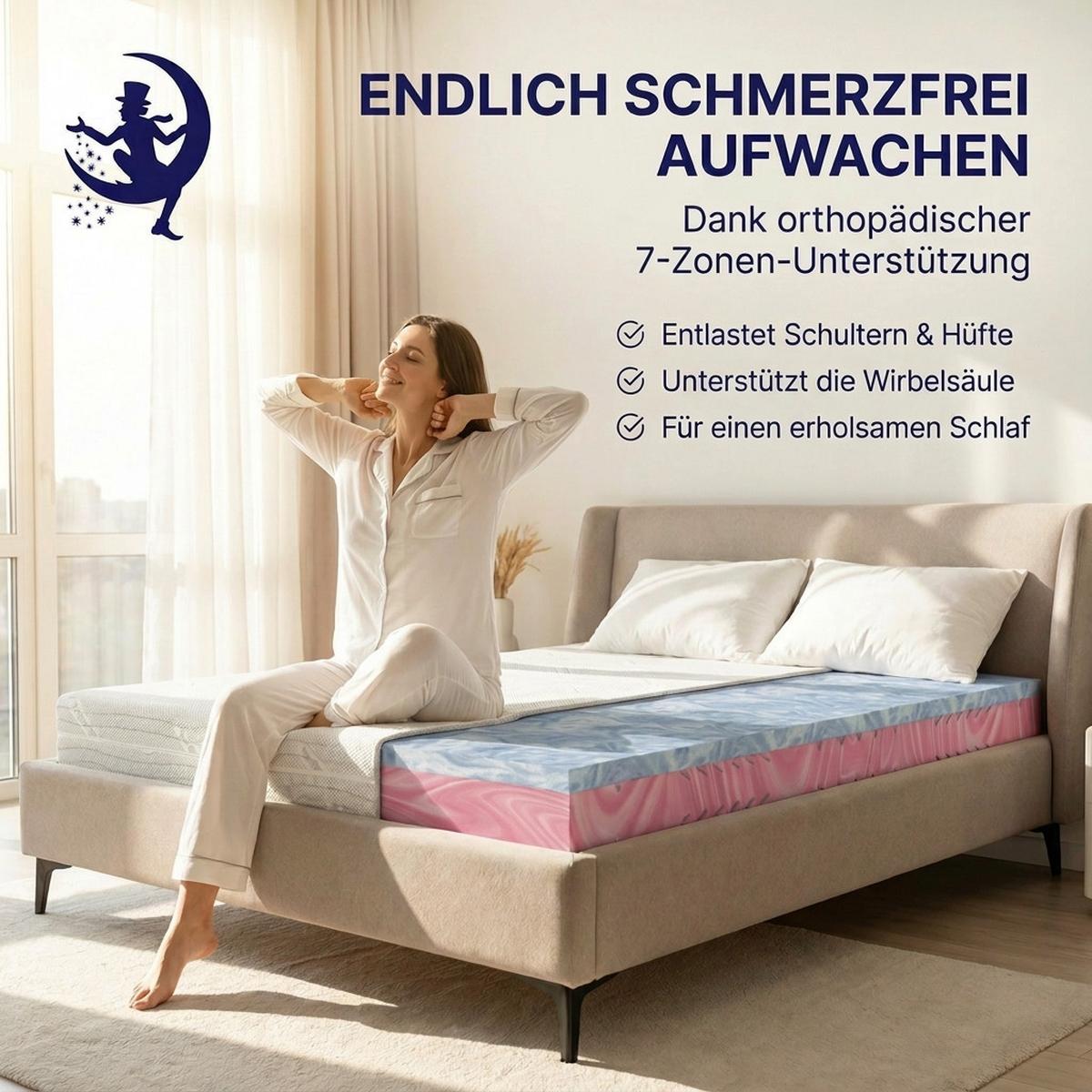 HYBRIDMATRATZE 140x200 cm – 22 cm Höhe – Gelauflage – Kaltschaumkern – H2 H3 – 7 Zonen ergonomisch - Weiß, Textil (140/200cm) - Mister Sandman
