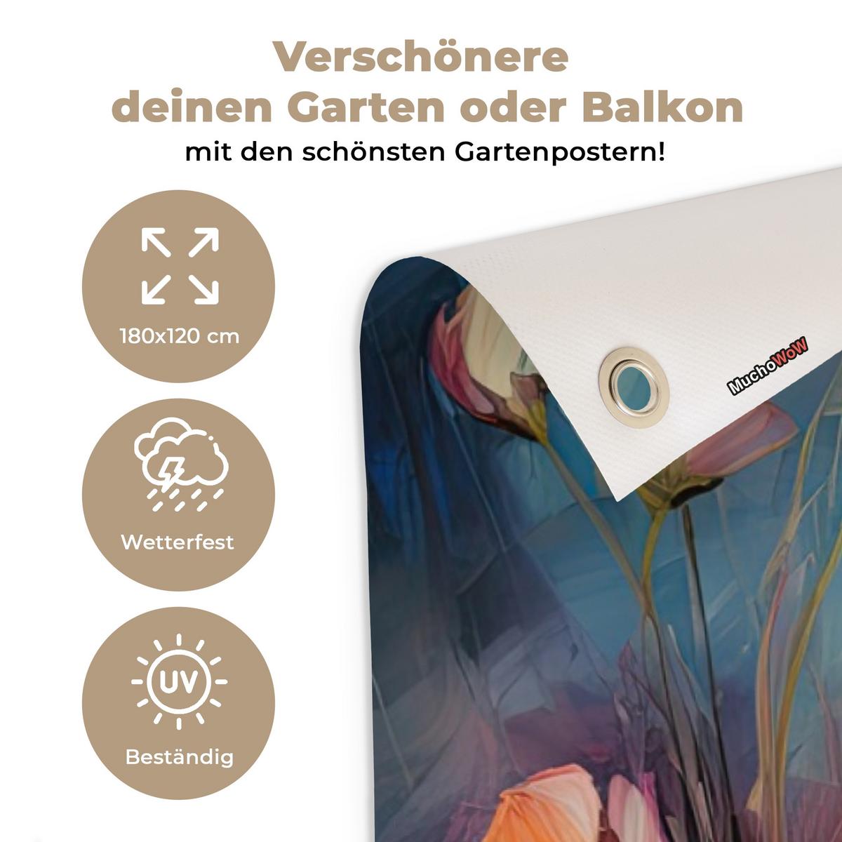 GARTENPOSTER Blumen - Aquarell - Kunst - Botanisch - Natur Poster für draußen 180x120 cm - Orange, Kunststoff (180/120/0.2cm) - OnlyWow