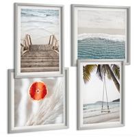 BILDER SET 4er Set - 50x50 cm & 40x60 cm Silberner Rahmen - Strandatmosphäre dank hölzerner Treppen. - Silberfarben, Kunststoff (50/50cm) - TULUP