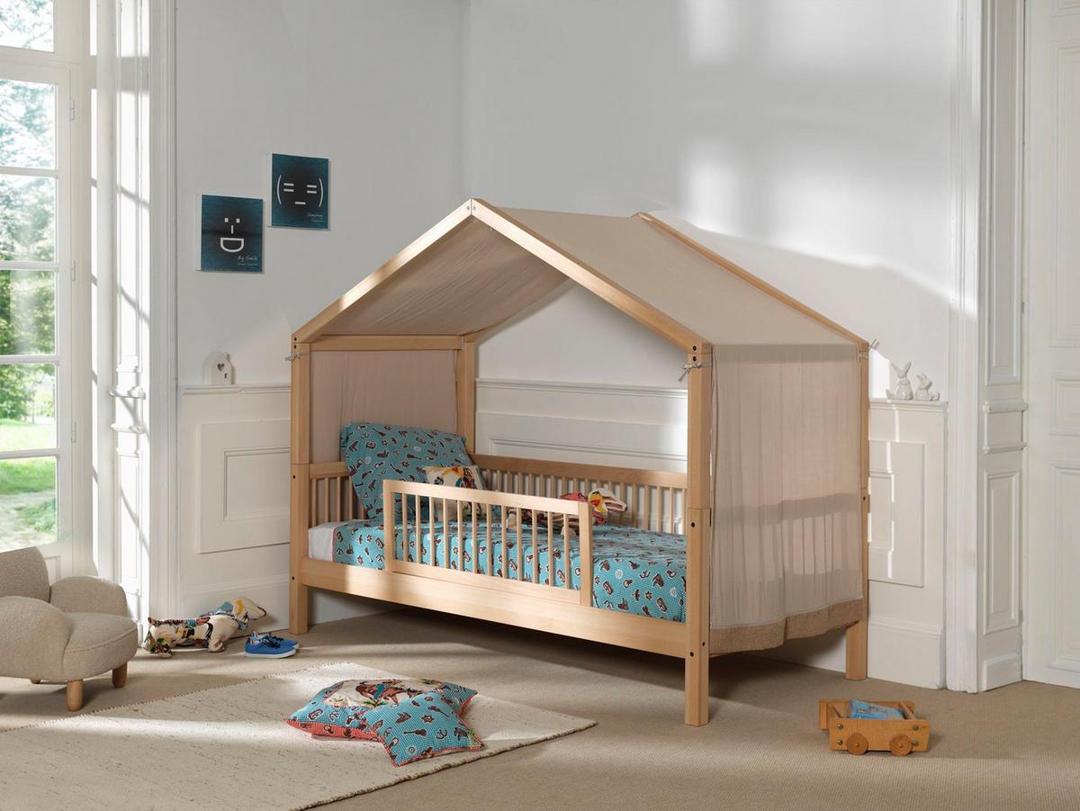 HAUSBETT Kelci 90x200 Textilhimmel Rausfallschutz Buche massiv natur - Buchefarben, Holz (90/200cm) - 58aufmkessel