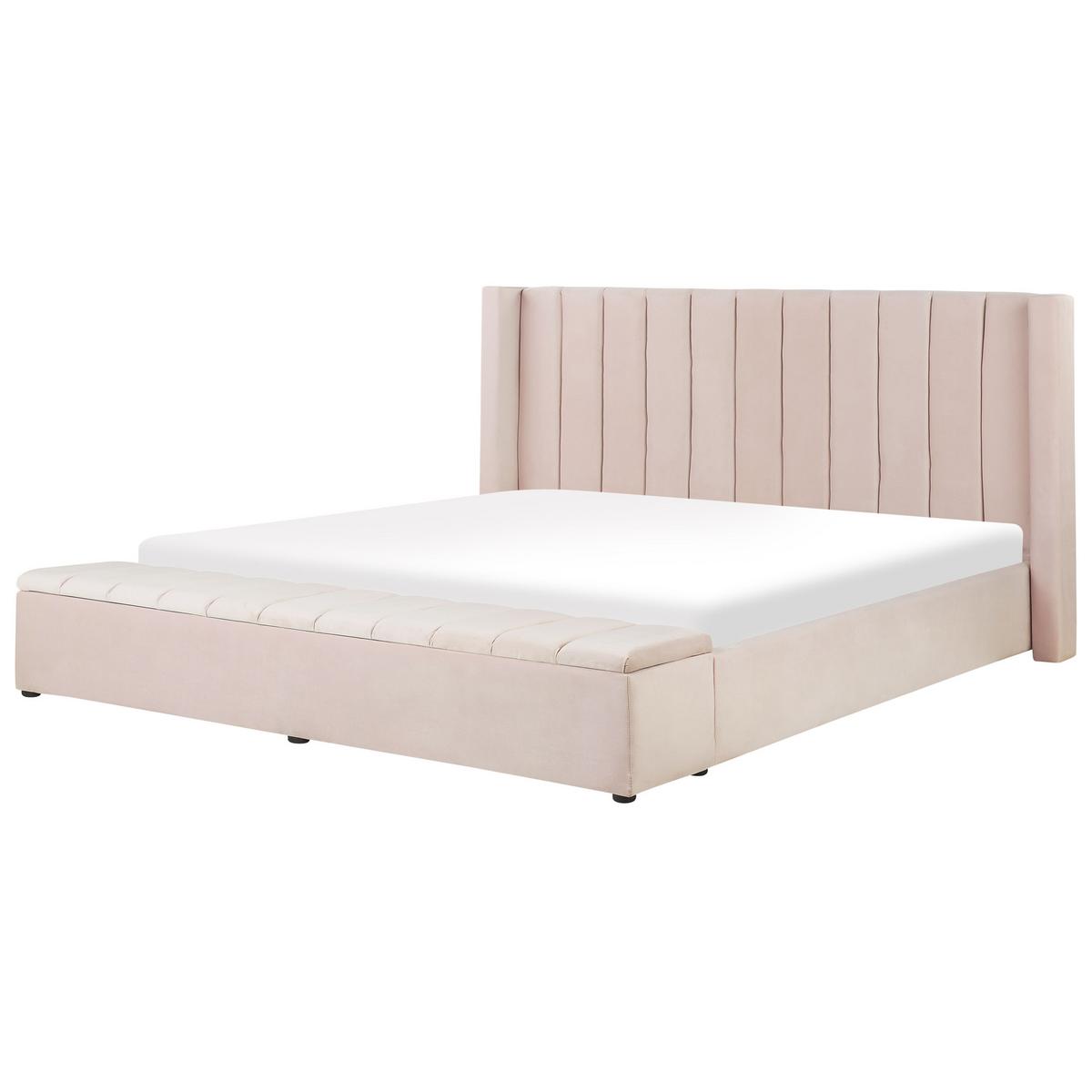 WASSERBETT mit Stauraumbank 180/200 Samtstoff Pastellrosa Noyers - Pink, Textil (180/200cm) - Beliani