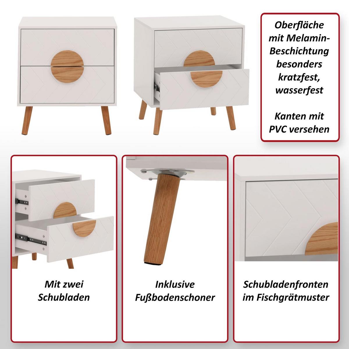 NACHTTISCH rechteckig Weiß - Weiß, Holz (48/55/40cm) - MCW