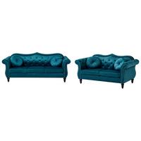SOFA-SET 5-Sitzer Samtstoff Blaugrün Skien - Jadegrün, Textil (204/86/79cm) - Beliani