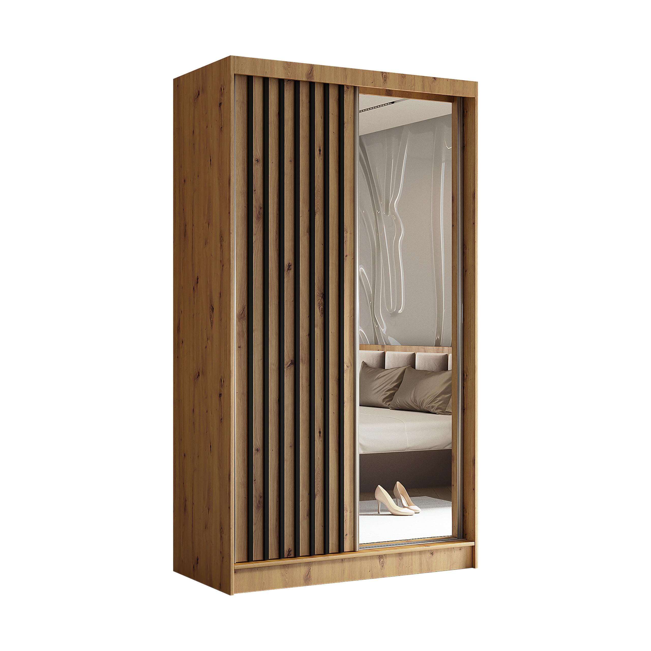 SCHWEBETÜRENSCHRANK LAMELLO 120/216/61 cm 2-türig mit Spiegel Eiche Artisan - Eiche Artisan, Holzwerkstoff (120/216/61cm) - MASSENO