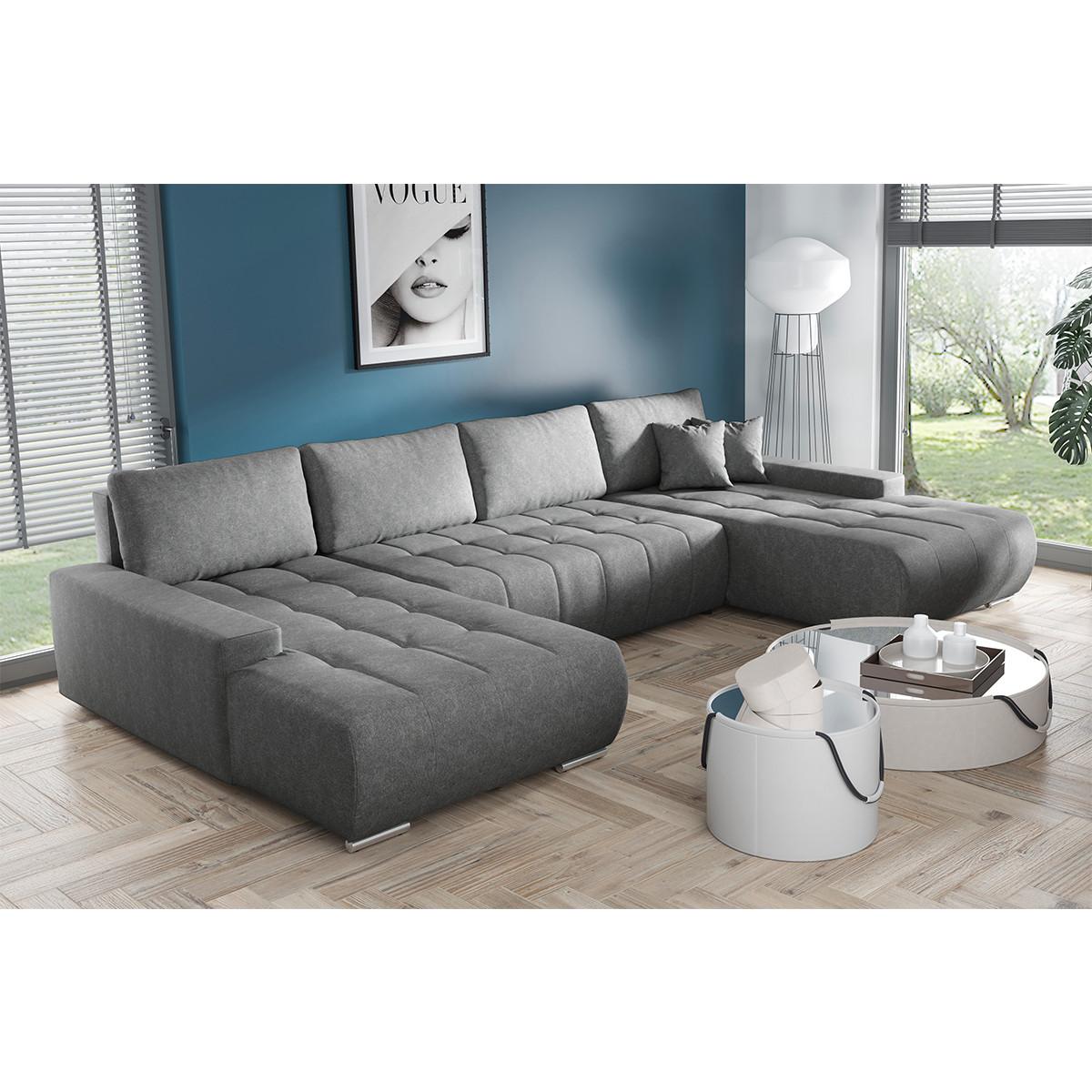 PANORAMASOFA Jonas 5 Sitzplätze Grau - Grau, Holzwerkstoff (350/85/185cm) - Petits-meubles