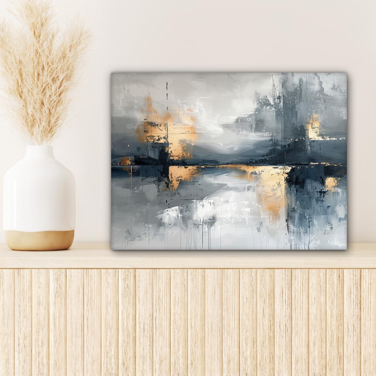 LEINWANDBILD Kunst - Grau - Gold - Abstrakt Wandbild 40x30 cm - Dunkelgrau, Textil (40/30cm) - MuchoWow
