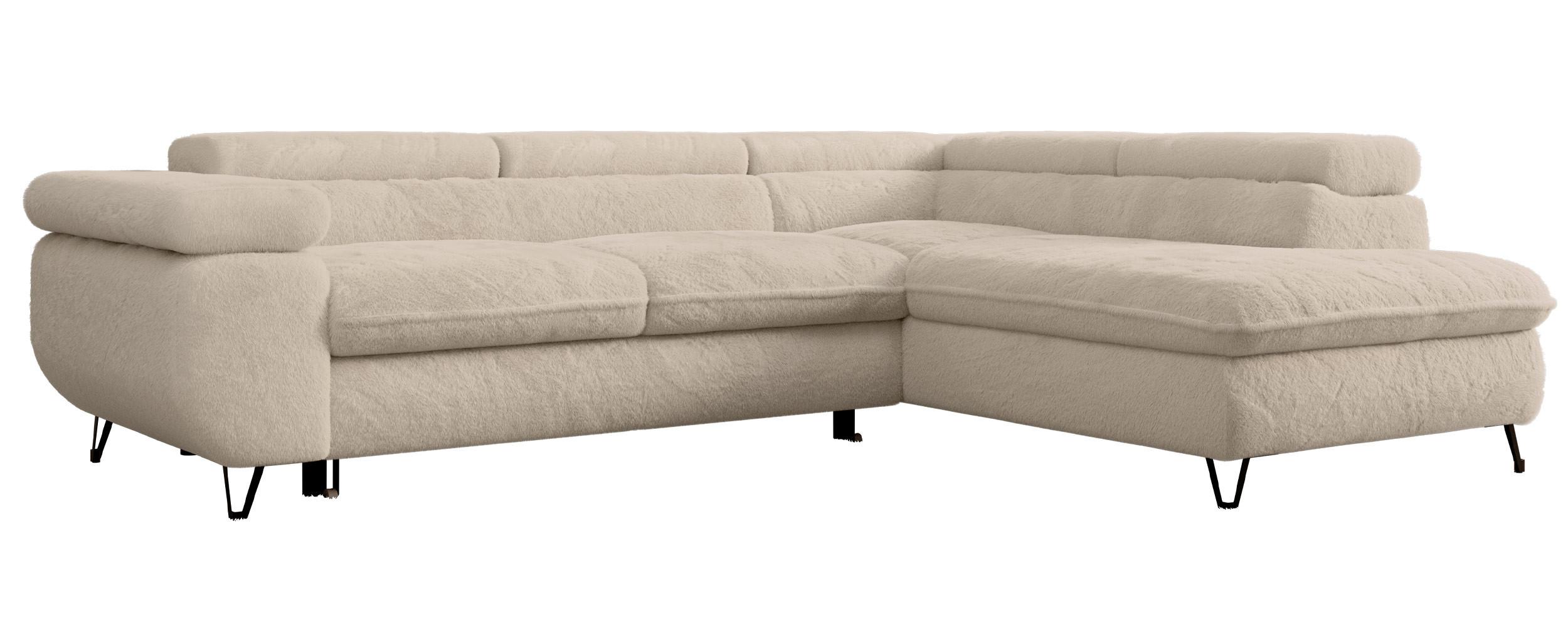ECKSOFA PEDRO L Ecru Plüsch - Rechts Seite - Ecru/Schwarz, Textil/Metall (273/208cm) - MKS