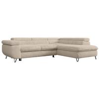 ECKSOFA PEDRO L Ecru Plüsch - Rechts Seite - Ecru/Schwarz, Textil/Metall (273/208cm) - MKS