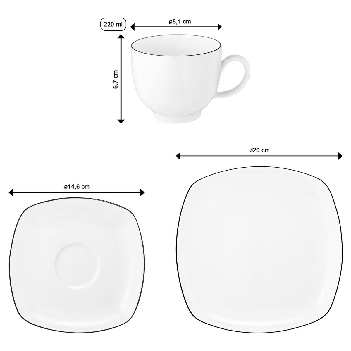 KAFFEESERVICE ECKIG Lido Black Line schwarz-weiß 18-tlg. - Schwarz/Weiß, Keramik (24/18.1/43cm) - Seltmann Weiden