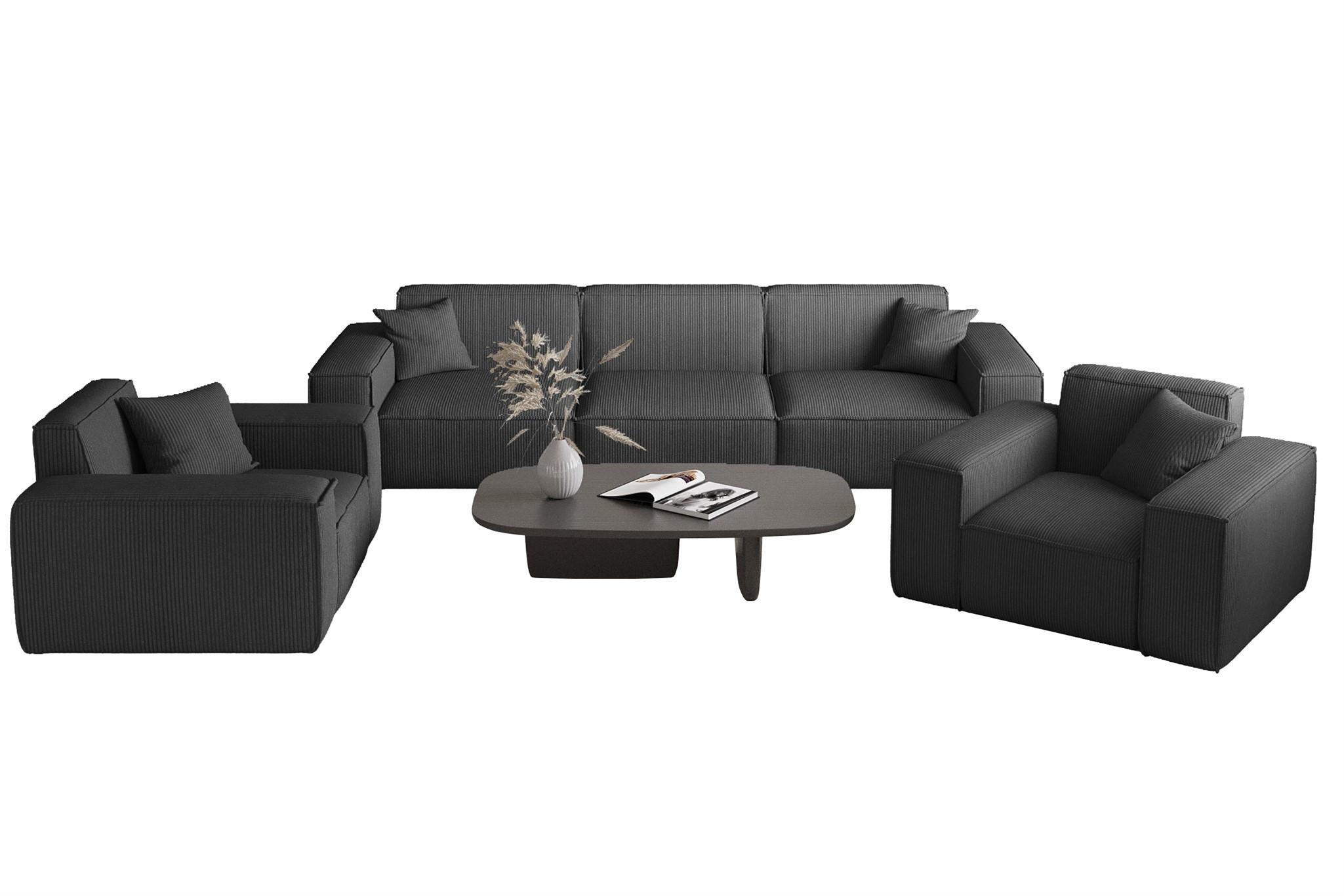 SOFASET Celes Premium 3-1-1 Stoff Scala - Anthrazit, Holzwerkstoff/Textil (225/73/88cm) - Fun Möbel