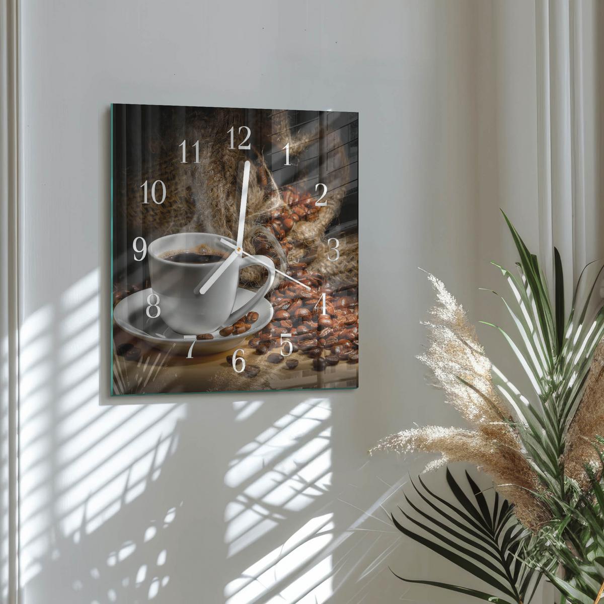 WANDUHR aus Glas 30x30 cm - Kaffee - Braun, Glas (30/30/0.4cm) - TULUP