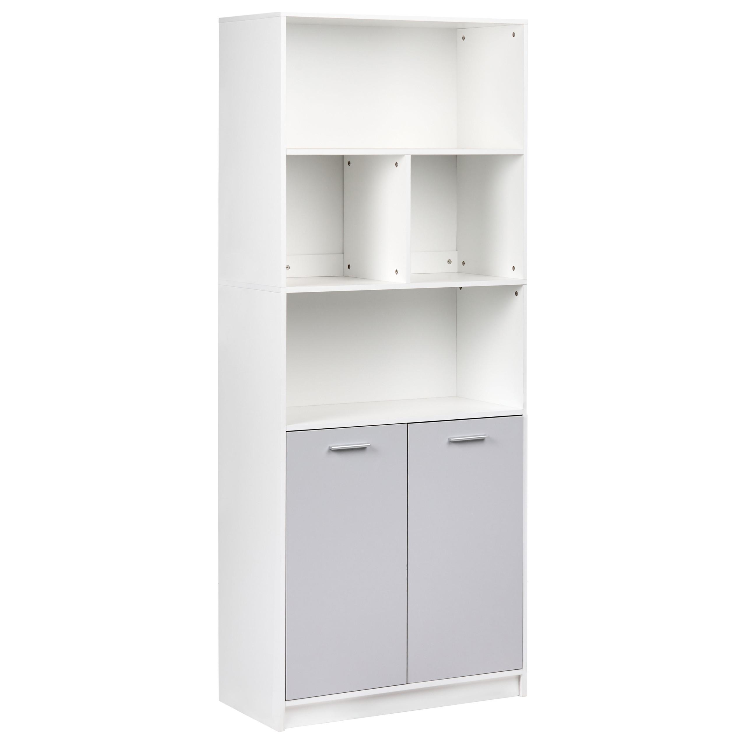 BÜCHERREGAL mit 2 Türen Grau/Weiß Zehna - Grau, Holzwerkstoff (80/197/40cm) - Beliani