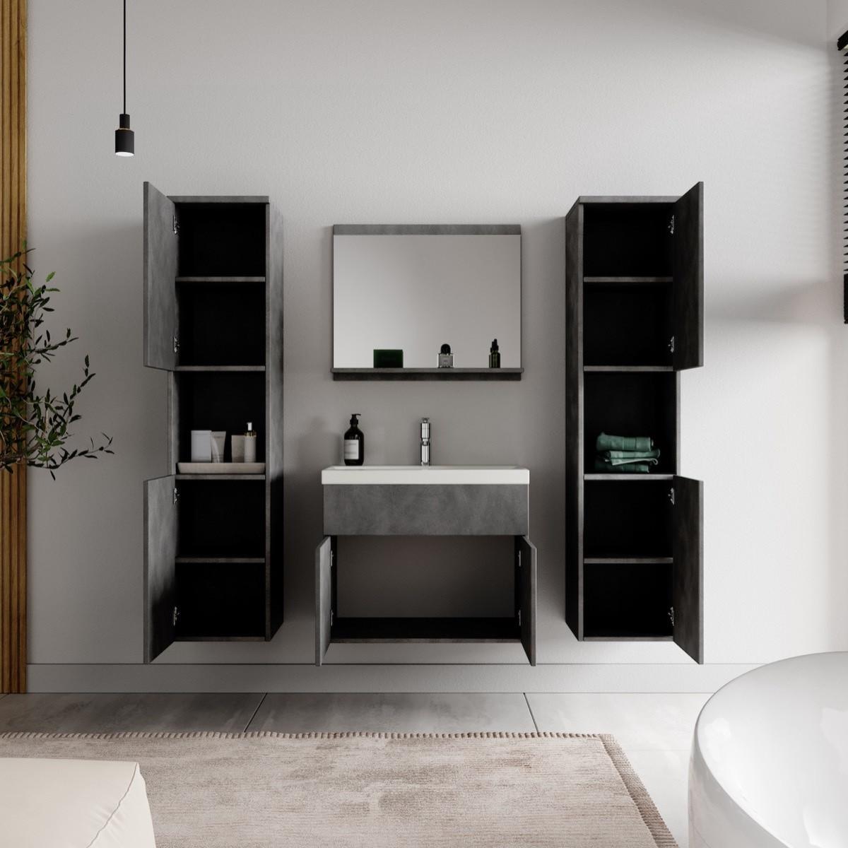 BADMÖBEL-SET Montreal 5 Teile Dunkel Grau - 60 x 35 x 51 cm - Grau, Holz (60/51/35cm) - Badplaats