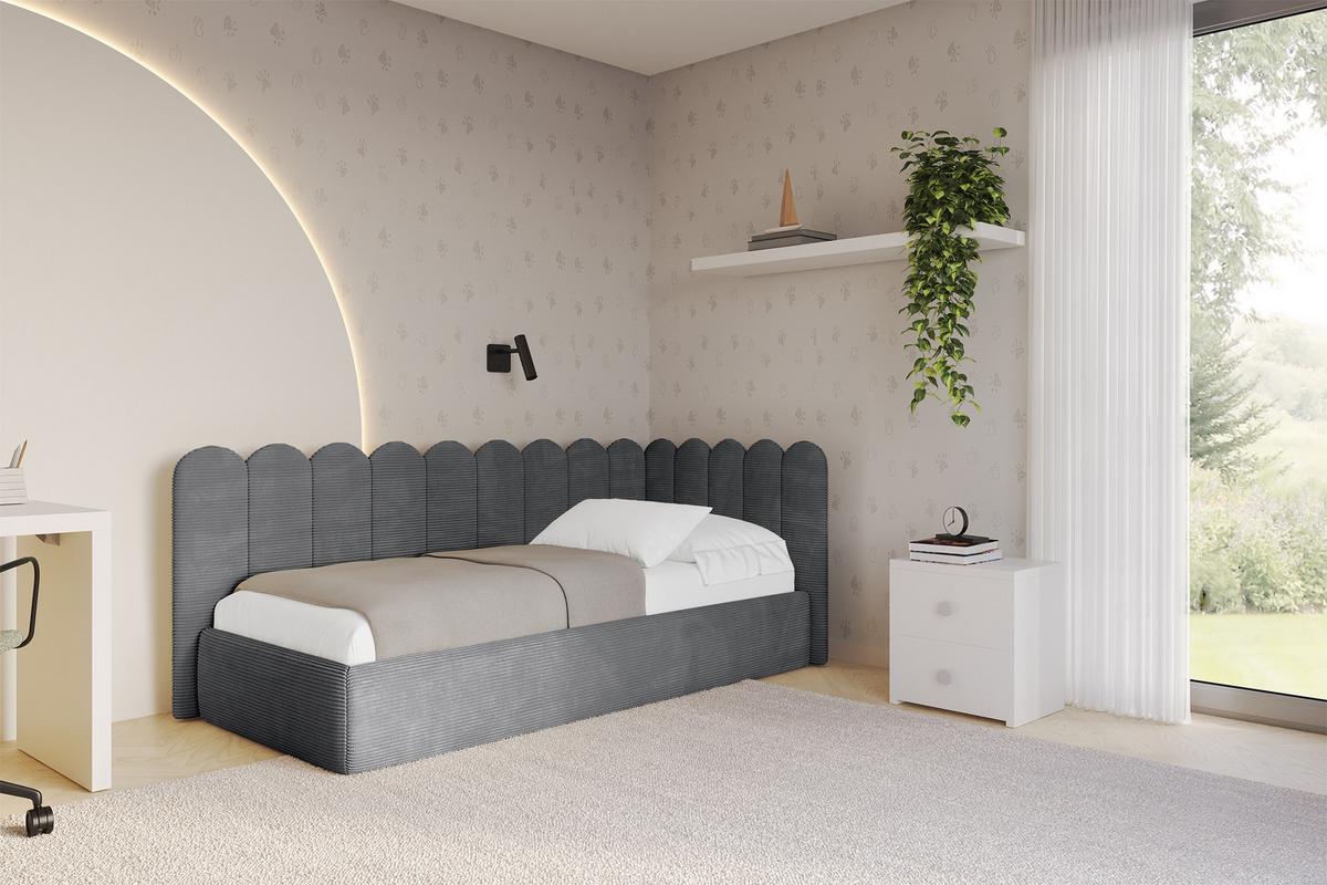 EINZELLBETT Jugendbett mit Bettkasten und Matratze H3/H4, Links - ARTY 100x200 Dunkelgrau - Graphitfarben, Holzwerkstoff/Textil (100/200cm) - ALTDECOR