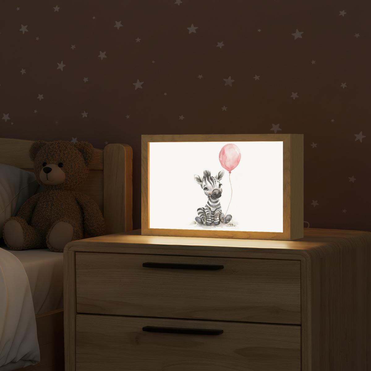 NACHTTISCHLAMPE Zebra - Baby - Tiere - Rosa Luftballon 30x20 cm - Weiß, Holzwerkstoff (8/30/20cm) - OnlyWow