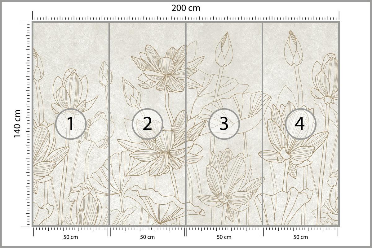 FOTOTAPETE für Wohnzimmer Linienzeichnung Blumen Pflanzen Natur 200x140 - Beige, Papier (200/140cm) - Muralo