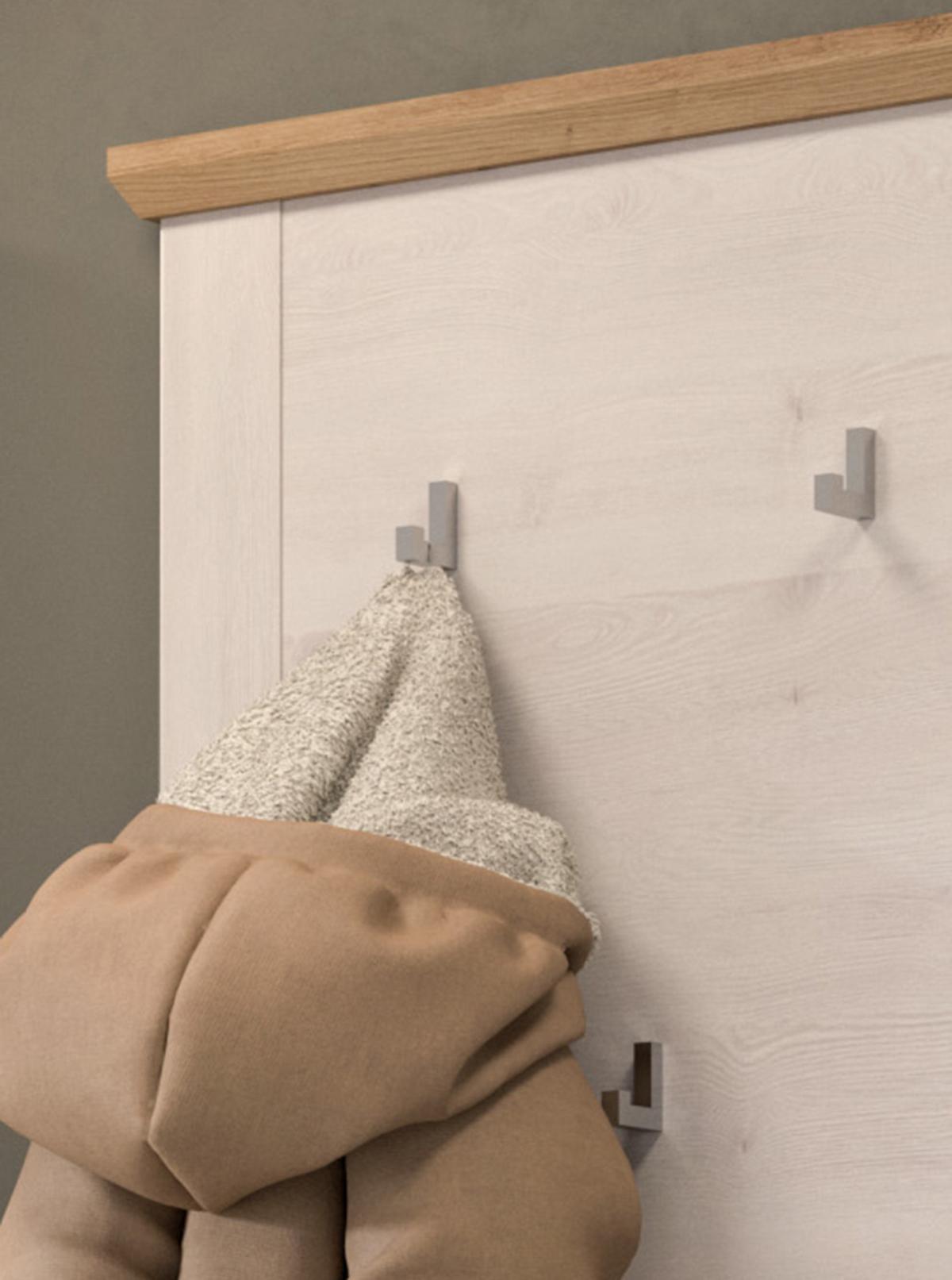 GARDEROBENPANEEL weiß Lärche Landhaus 68 cm, Flurgarderobe mit 5 Kleiderhaken - Weiß/Eiche Artisan, Holzwerkstoff (68/103/4cm) - Inn.Furn