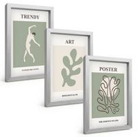 BILDER SET 3er Set - 20x30 cm Silberner Rahmen - Abstrakte Pflanzenfiguren - Silberfarben, Kunststoff (20/30cm) - TULUP