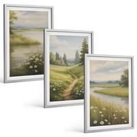 BILDER SET 3er Set - 40x60 cm Silberner Rahmen - Frühlingslandschaft Flusswiese - Silberfarben, Kunststoff (40/60cm) - TULUP