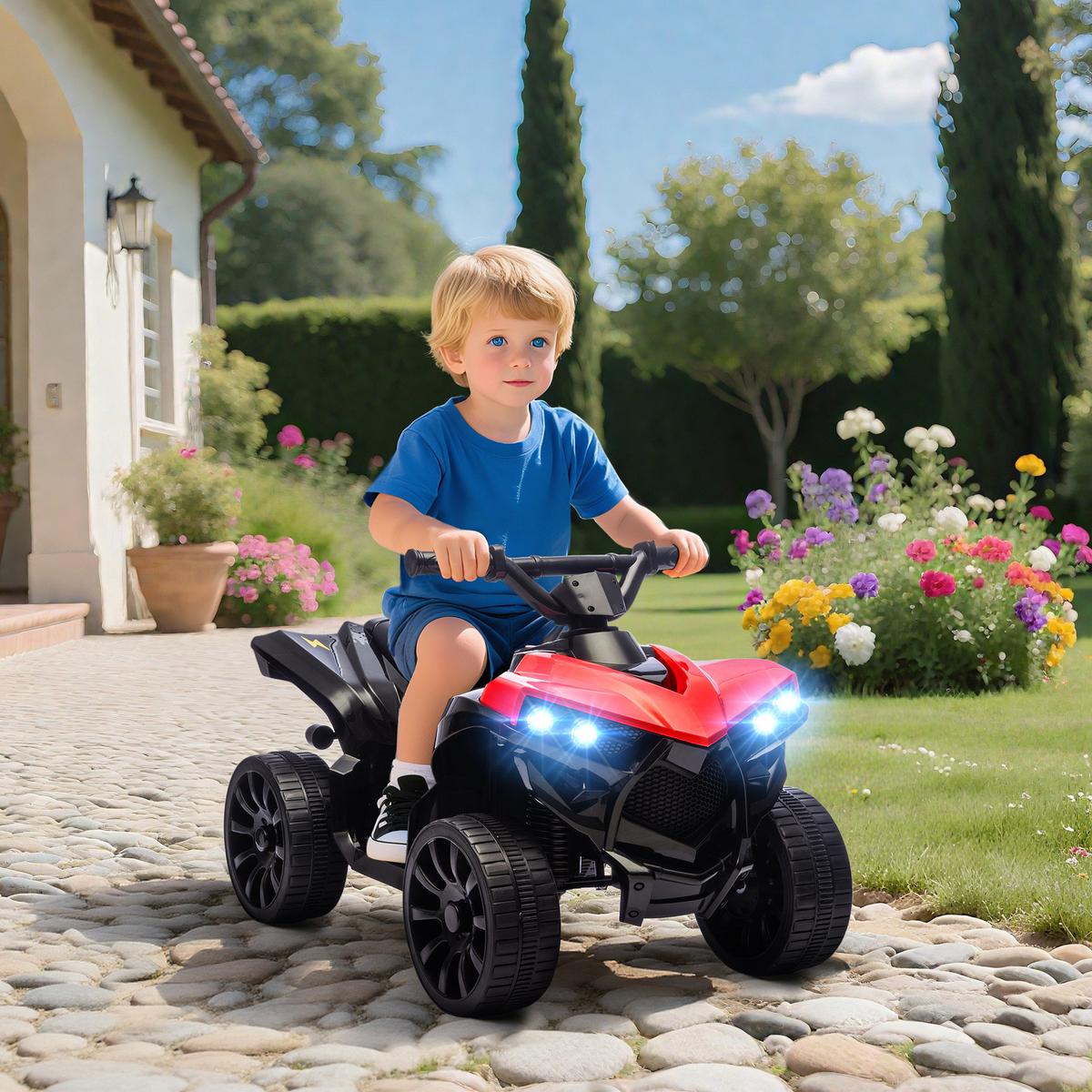 KINDER-ELEKTROQUAD 6V Kinderquad mit Vorwärts-, Rückwärtsfunktion, Musik - Rot, Metall (70/42/45cm) - AIYAPLAY