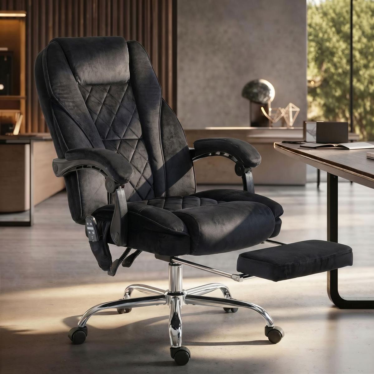 BÜROSTUHL mit Massagefunktion Schwarz - Silberfarben/Schwarz, Textil/Metall (67/119/72cm) - Vinsetto