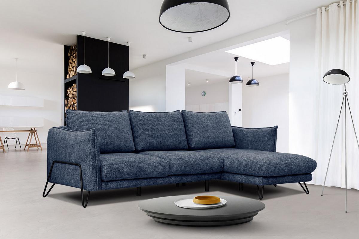 ECKSOFA HOSTEN 4-Sitzer, dunkelblau - Schwarz/Dunkelblau, Holzwerkstoff/Textil (269/158cm) - Wozimo