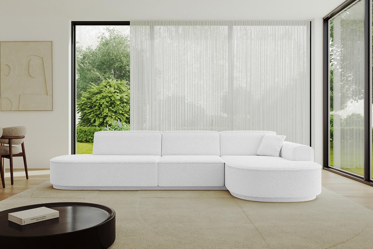 ECKSOFA Ottomane Rechts MARI-L2-v3 - 328x171x83 cm Weiß Bouclé - Schwarz/Weiß, Holzwerkstoff/Kunststoff (171/328cm) - ALTDECOR
