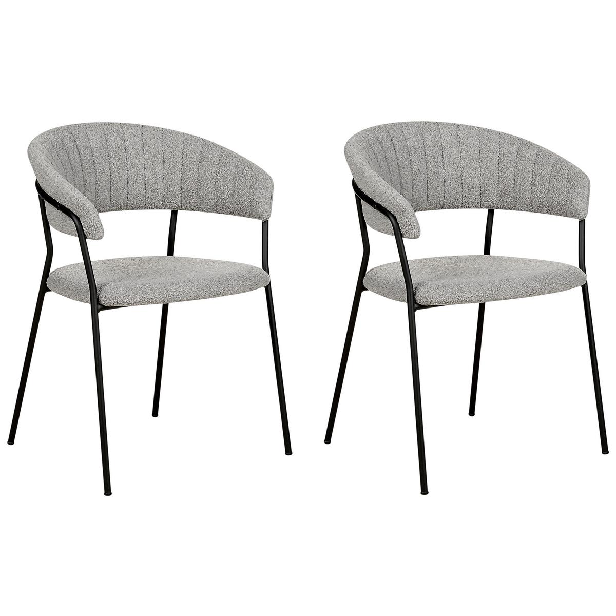 ESSZIMMERSTUHL 2er-Set Bouclé grau Mariposa - Schwarz/Grau, Textil (55/78/55cm) - Beliani