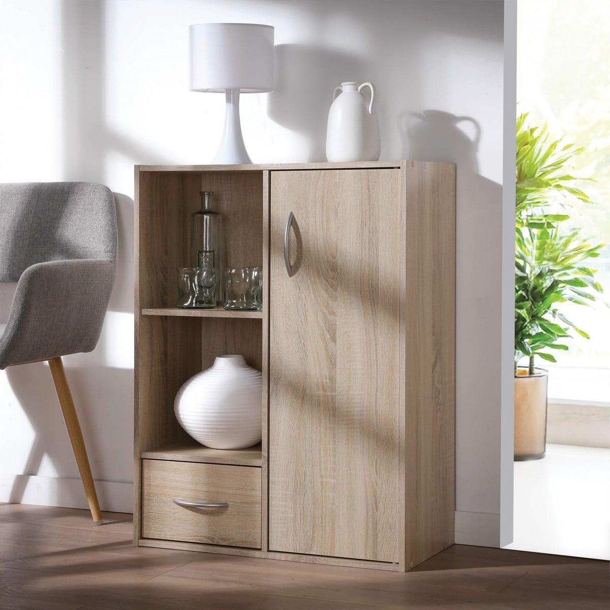SCHRANK mit 2 Fächern, 1 Schublade und 1 Tür - Eschefarben, Holzwerkstoff (29.5/80/11cm) - Calicosy