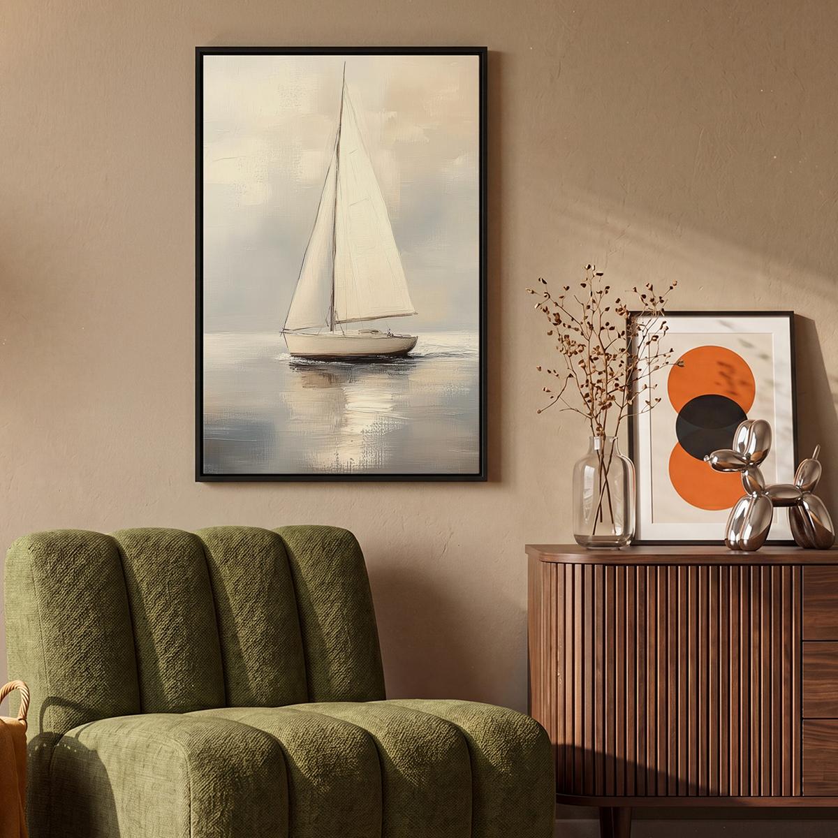 LEINWAND Bilder mit Rahmen - Segelschiff - Meer - Bewölkt - 60x90 - Creme, Textil (60/90cm) - MuchoWow