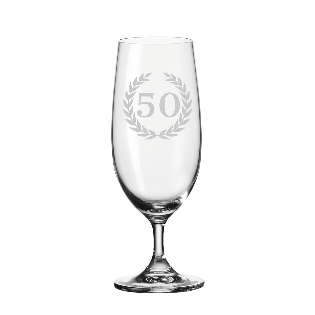 BIERTULPE PILSGLAS MIT GRAVUR 50. Jubiläum transparent 360 ml - Transparent, Glas (0.36L) - LUXENTU