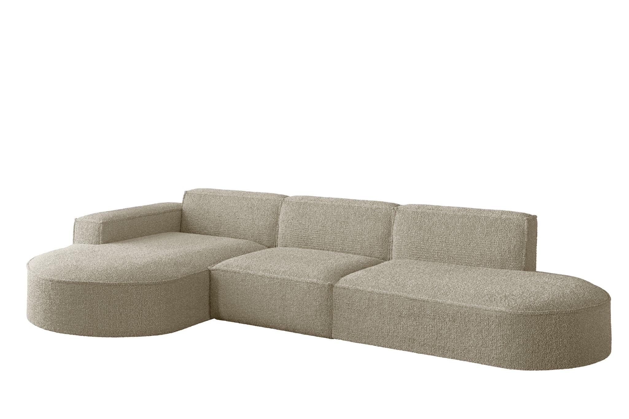ECKSOFA Ottomane Palma Ascot Bukla - Champagner, Holzwerkstoff/Textil (296/165cm) - Fun Möbel