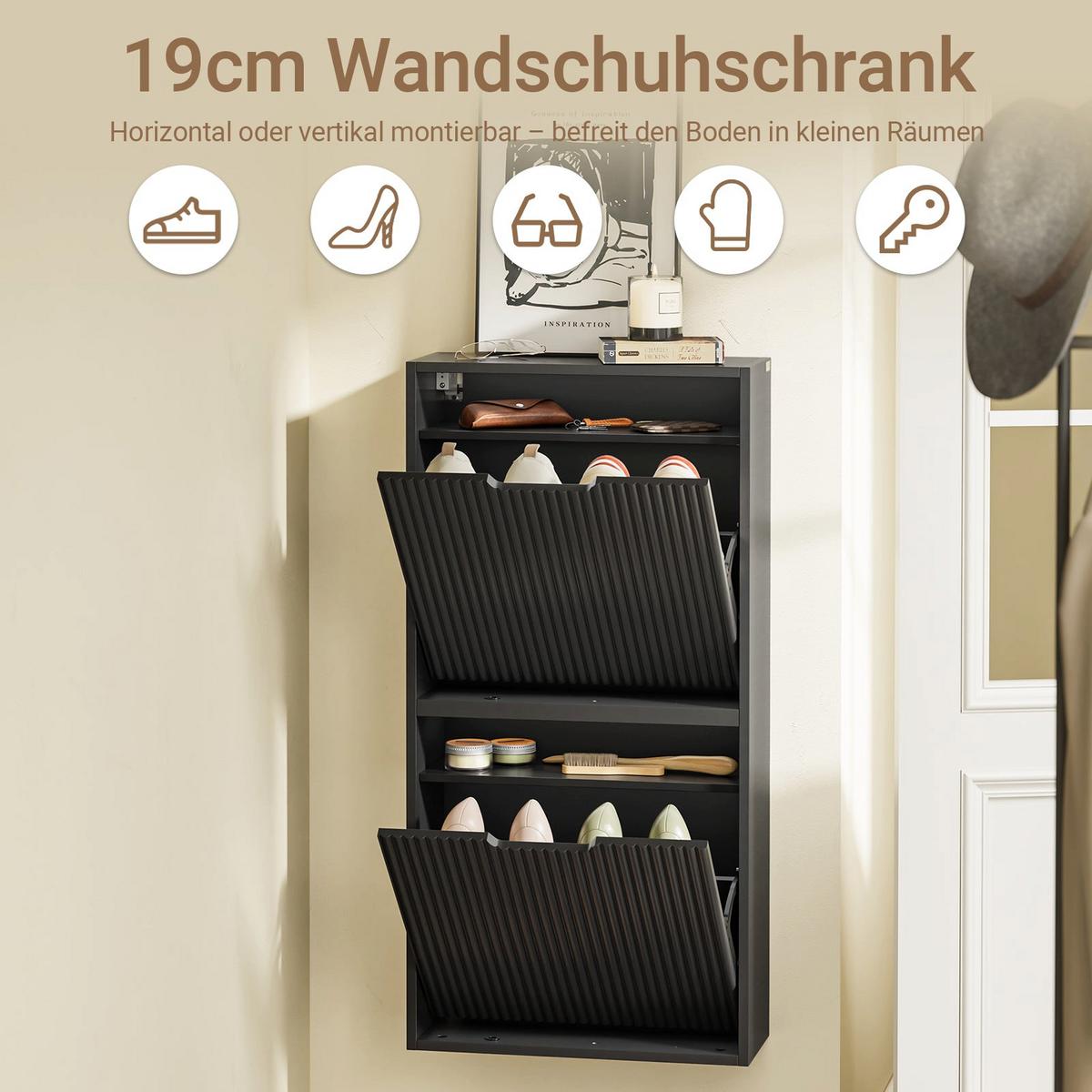 SCHUHSCHRANK Schmal, Schuhkipper Schwarz 50x100x19cm - Schwarz, Holzwerkstoff (19/100/50cm) - SoBuy