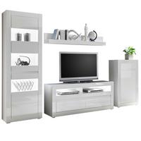 WOHNWAND 4-teilig Hochglanz weiß 302 cm, Anbauwand mit Soft-Close - Weiß Hochglanz/Weiß, Glas/Holz (302/198/42cm) - Furn.Design