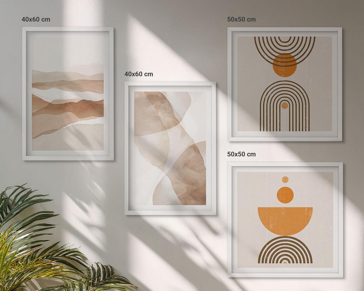 BILDER SET 4er Set - 50x50 cm & 40x60 cm Weißer Rahmen - Strukturen schattieren Minimalismus - Weiß, Kunststoff (50/50cm) - TULUP