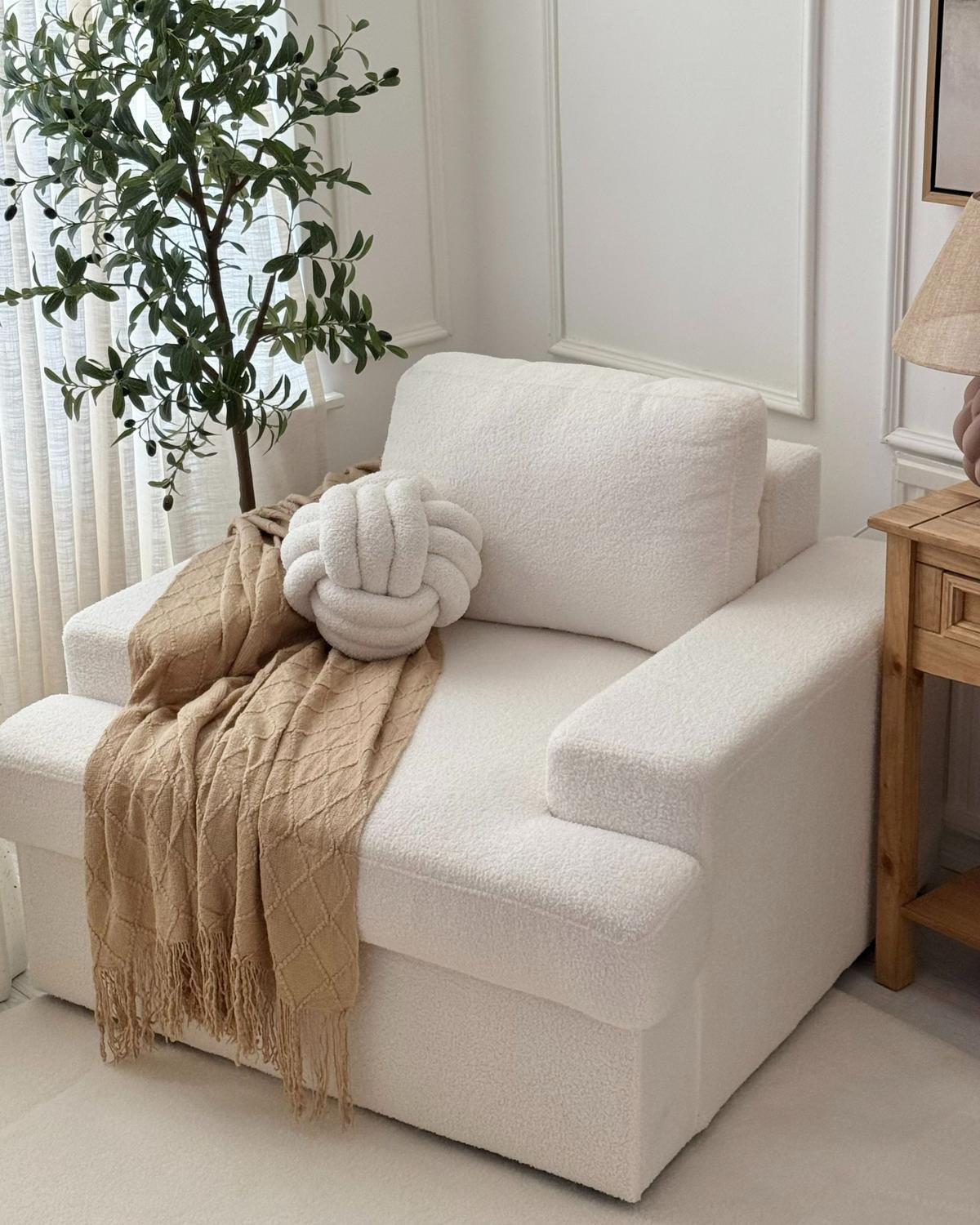 SESSEL Bouclé cremeweiß Alla - Weiß, Textil (108/85/103cm) - Beliani
