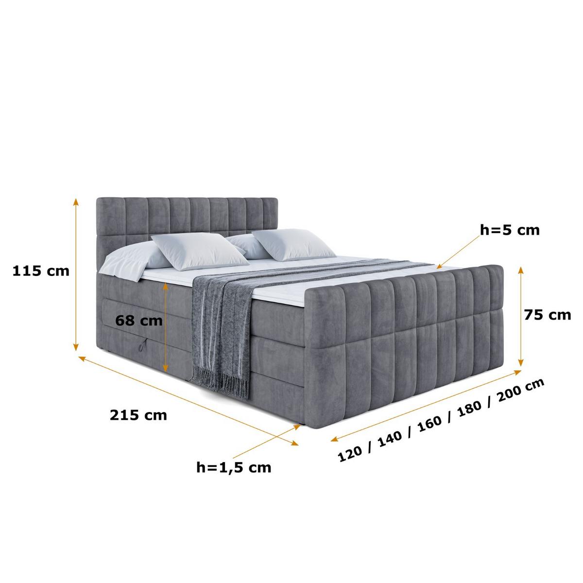 BOXSPRINGBETT MIAMI-Z KING - 140x200 - H3/H4 - Dunkelgrau - Dunkelgrau, Holzwerkstoff (140/200cm) - ALTDECOR