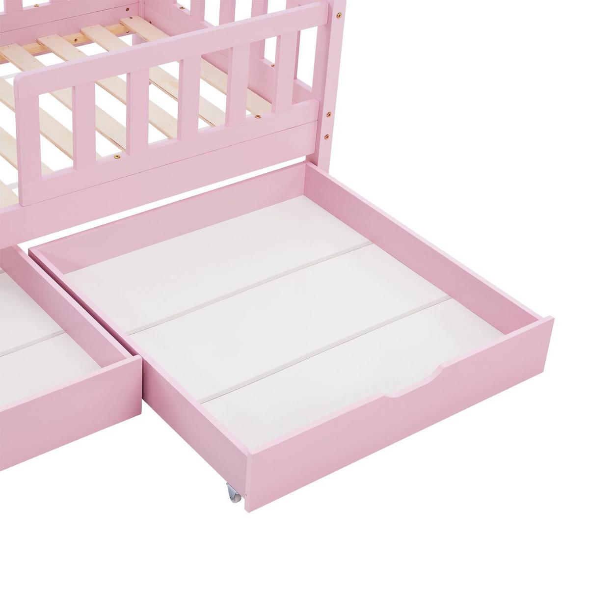 KINDERBETT Marli rosa 90x200 cm mit Bettkasten - Rosa, Holz (90/200cm) - Juskys