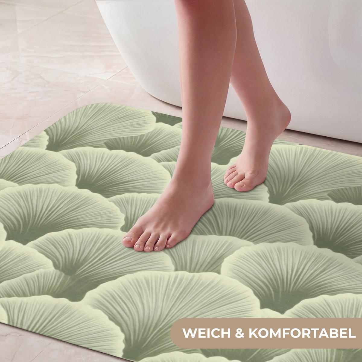 BADEMATTE Fächer - Blatt - Grün 90x60 cm - Pastellgrün, Textil (90/60cm) - OnlyWow
