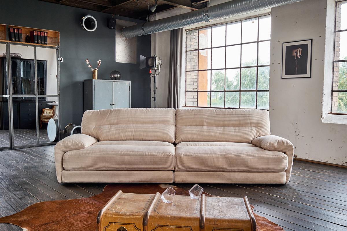 SOFA CINE Braun Cord - Schwarz/Braun, Kunststoff/Textil (284/84/106cm) - KAWOLA