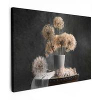 LEINWANDBILD Blumensamen - Löwenzahn - Vase - Stilleben - Blumenstrauß Wandbilder 80x60 cm - Dunkelgrau, Textil (80/60cm) - MuchoWow