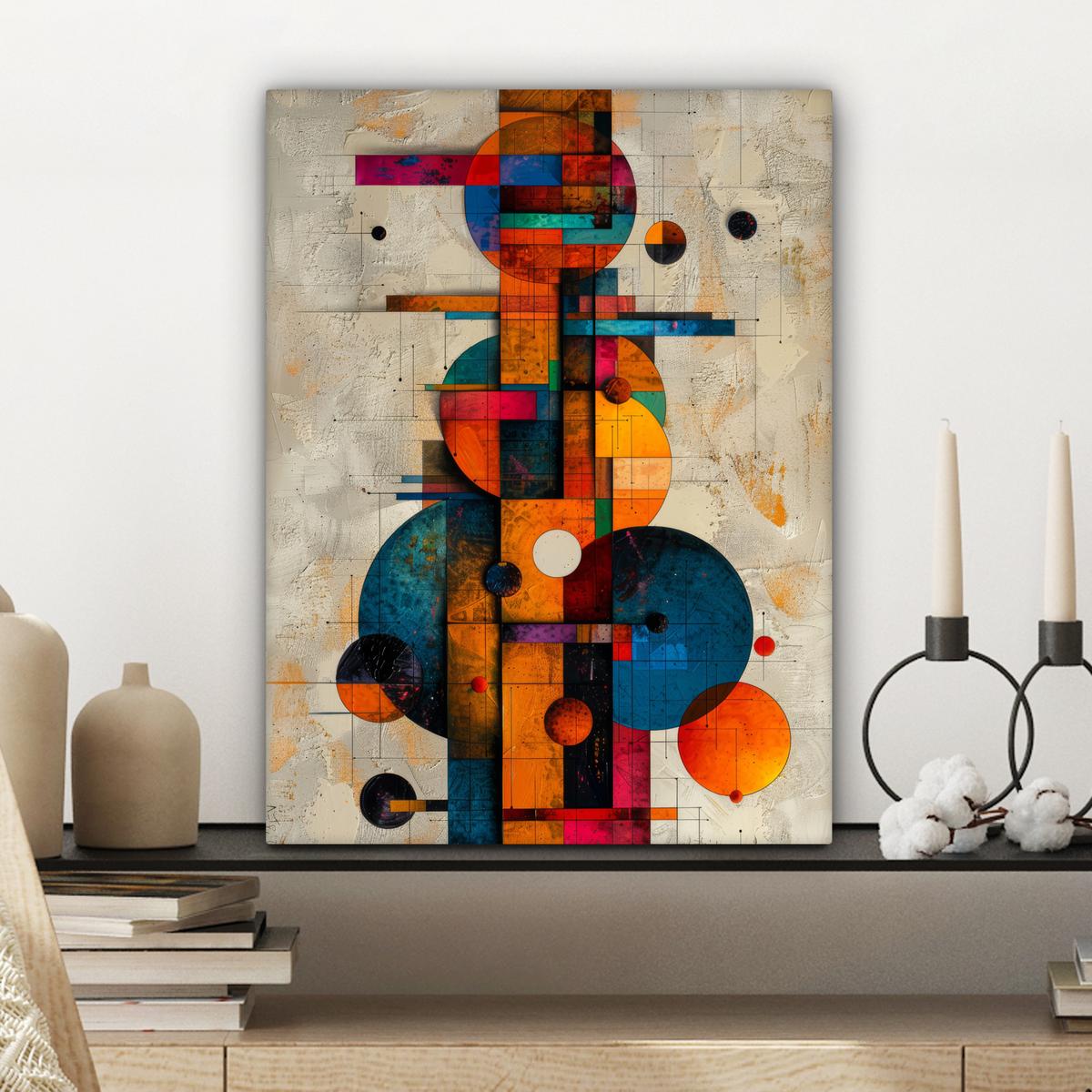 LEINWANDBILD Vintage - Moderne Kunst - Orange - Geometrische Formen Room Decor 30x40 cm - Multicolor, Textil (30/40cm) - MuchoWow