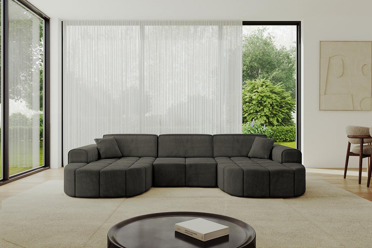 WOHNLANDSCHAFT LIVO-U1 - 315x173x79,5 cm Schwarz - Schwarz, Holzwerkstoff/Textil (315/79/173cm) - ALTDECOR