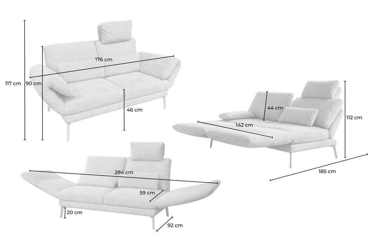 SOFA HOLLY Grau Flachgewebe - Braun/Grau, Textil/Metall (176/90/92cm) - KAWOLA