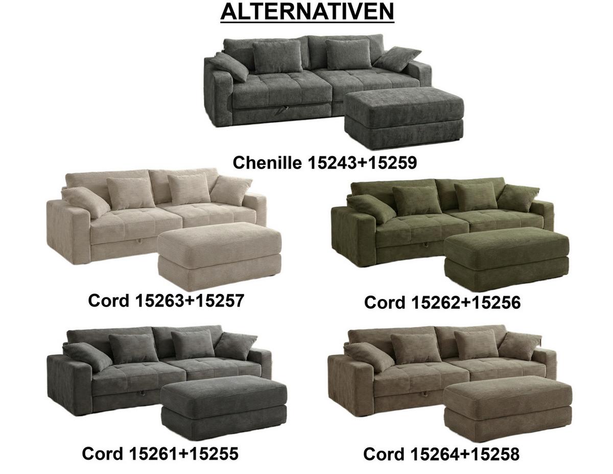 POLSTERHOCKER Federkern B124/T60/H40 cm Cord-Bezug Dunkelgrau / 15255 - Dunkelgrau/Schwarz, Kunststoff/Textil (124/40/60cm) - luma-home