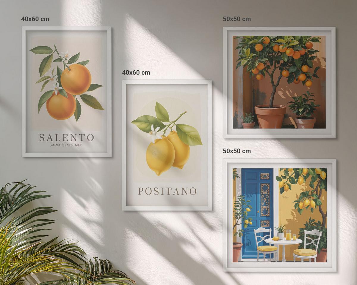 BILDER SET 4er Set - 50x50 cm & 40x60 cm Weißer Rahmen - Amalfi-Zitronen und -Orangen - Weiß, Kunststoff (50/50cm) - TULUP