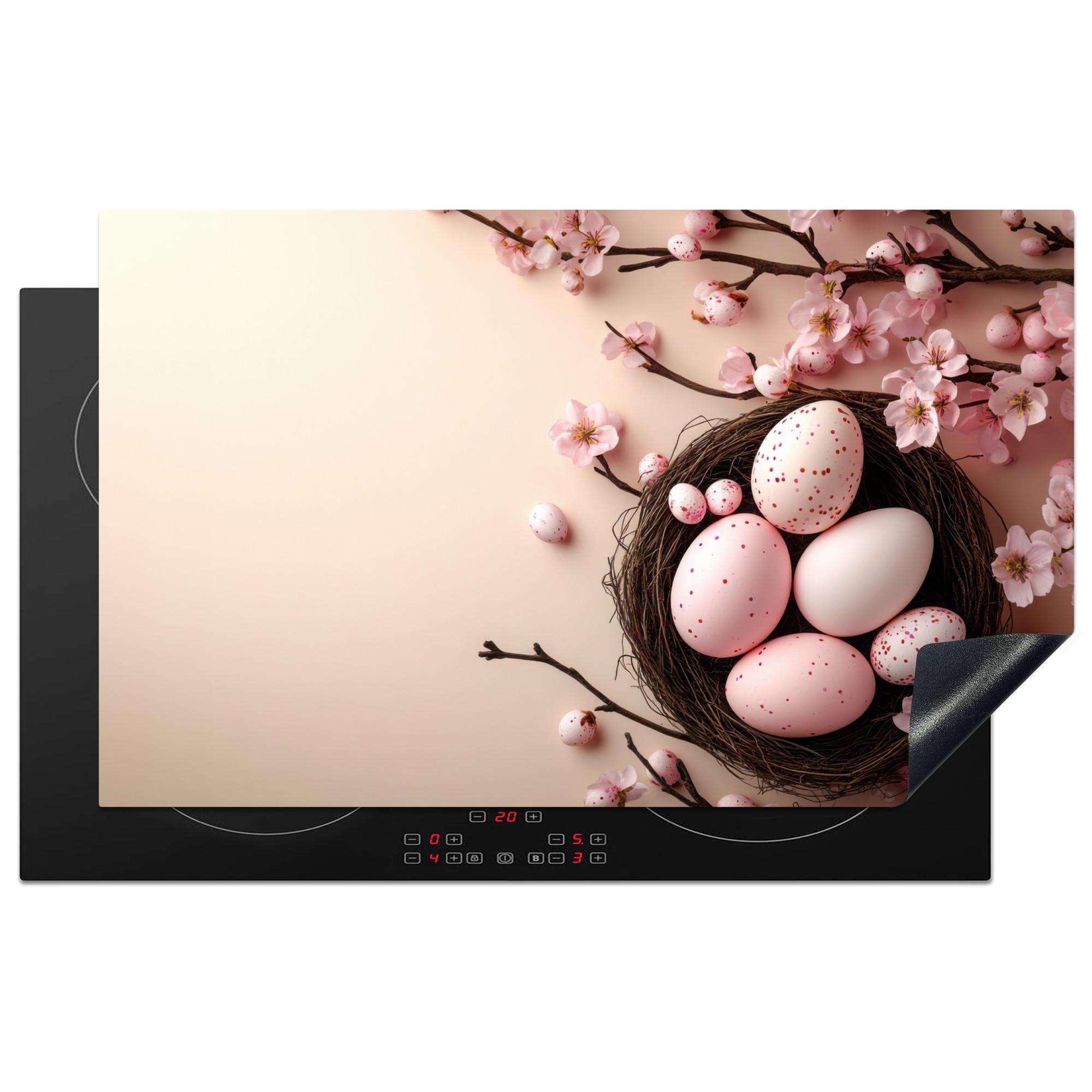 HERDABDECKPLATTE Rosa - Blüten - Eier Ceranfeldabdeckung 85x52 cm - Hellrosa, Kunststoff (85/52/0.2cm) - MuchoWow